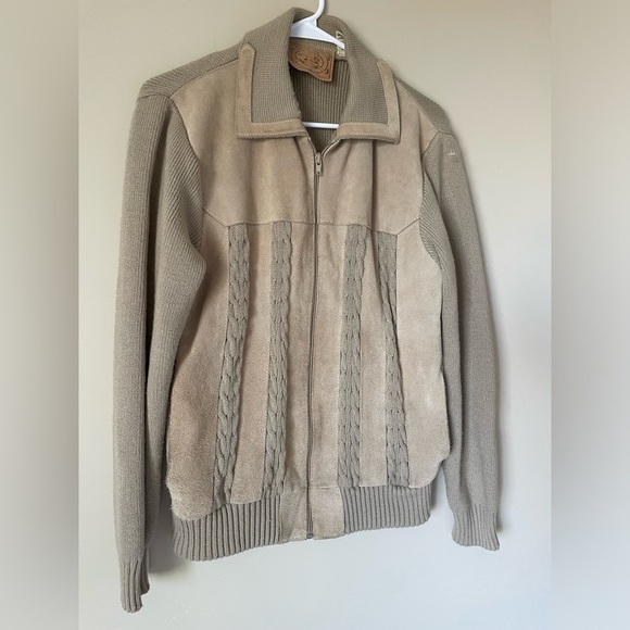 Unisex vintage Arctic Fox Tan Zip-Up leather front Sweater with Cable Knit NWOT - Picture 9 of 9